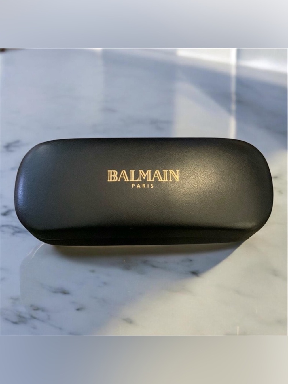 Balmain Black Leather Hard Shell Sunglass Eyeglass Case Gold Logo